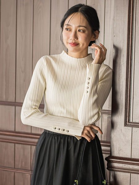 袖ボタンランダムリブニット≪手洗い可能≫
