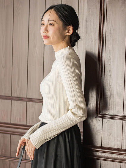 袖ボタンランダムリブニット≪手洗い可能≫