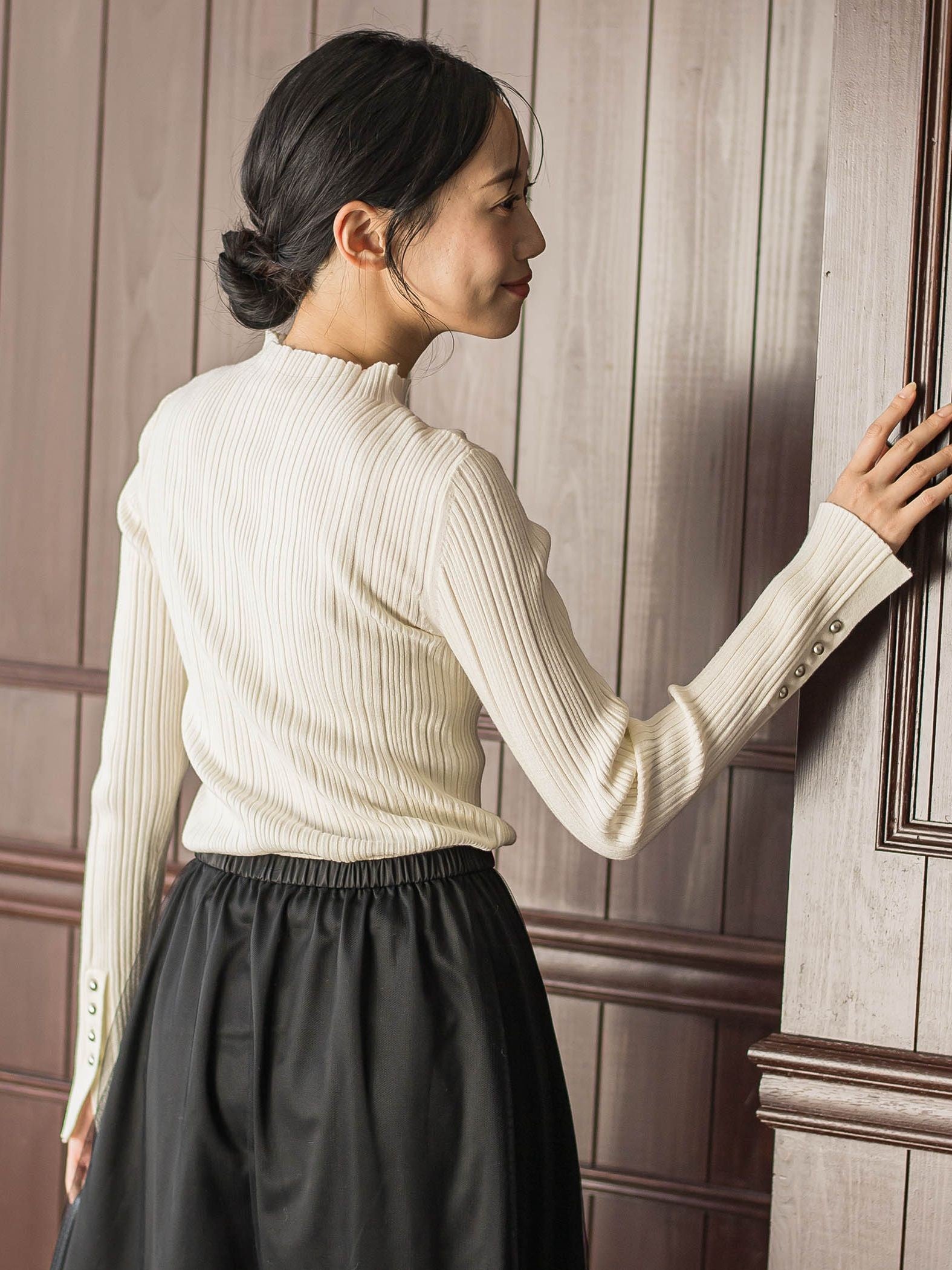 袖ボタンランダムリブニット≪手洗い可能≫