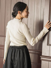 袖ボタンランダムリブニット≪手洗い可能≫