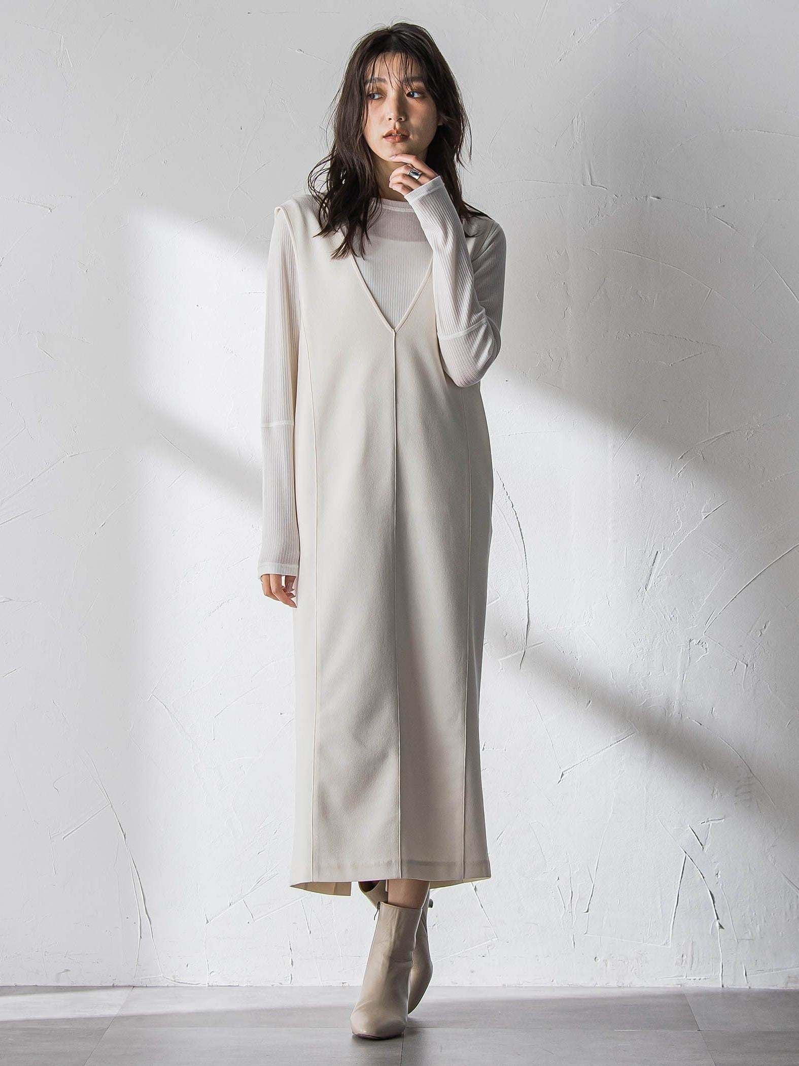 【えらべるSET UP】叶えるVネックジャンパードレス≪手洗い可能≫