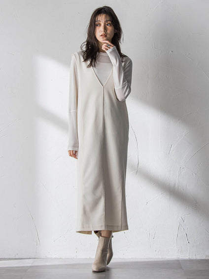 【えらべるSET UP】叶えるVネックジャンパードレス≪手洗い可能≫