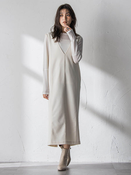 【えらべるSET UP】叶えるVネックジャンパードレス≪手洗い可能≫