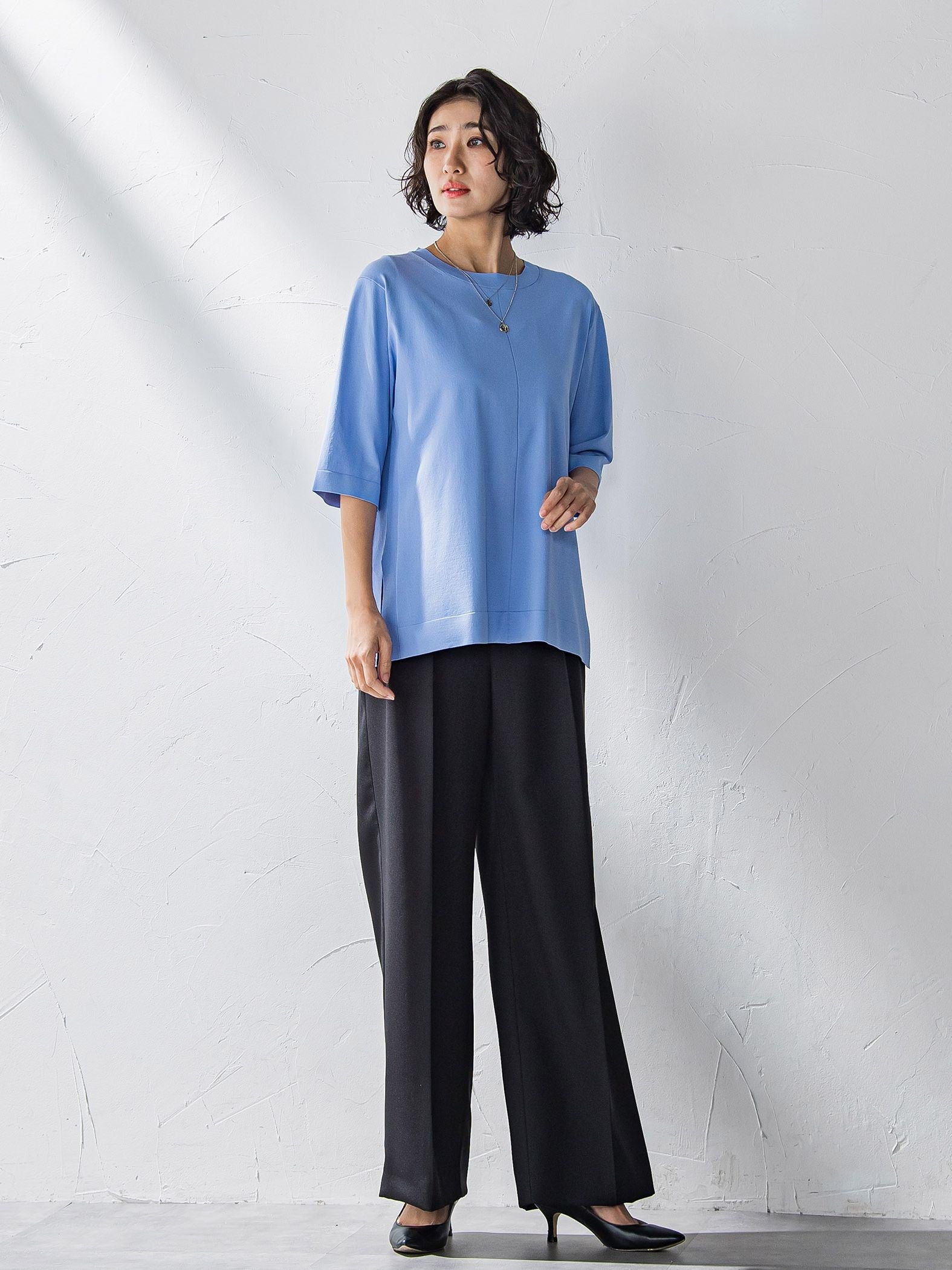 Tシャツ風ニットプルオーバー≪手洗い可能≫