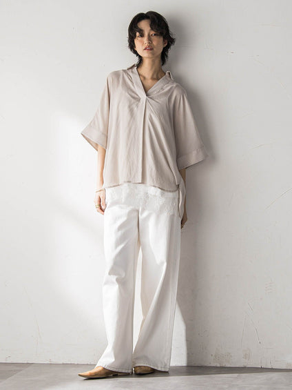 麻調シアーBACKタックスキッパーブラウス