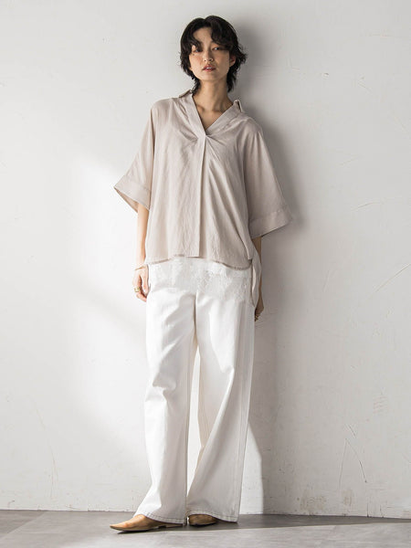 麻調シアーBACKタックスキッパーブラウス