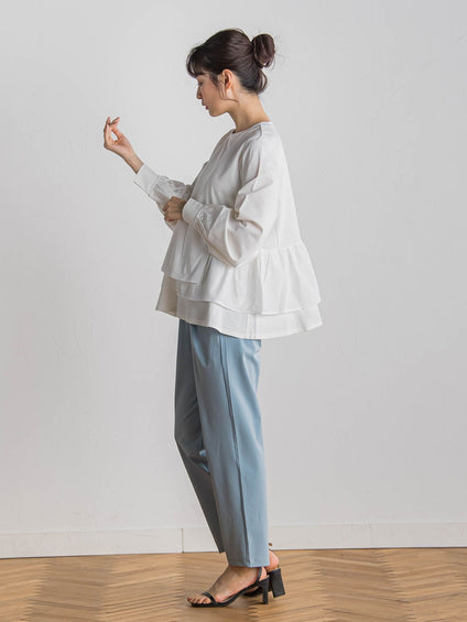 【WEB限定】サークルストレッチテーパードパンツ≪洗濯機で洗える≫