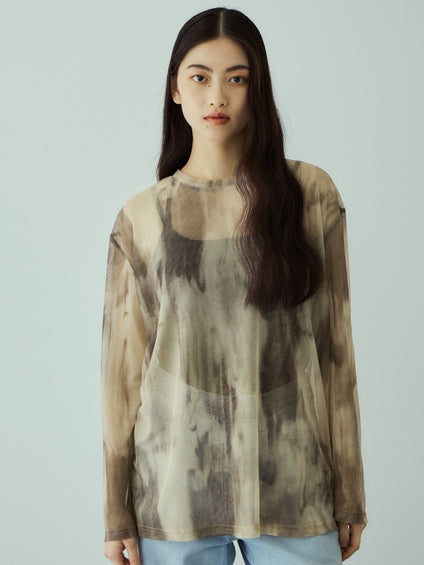 ニュアンスアート柄シアープルオーバー≪手洗い可能≫