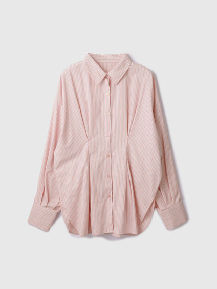 《きちんと映え》ストライプウエストタックシャツ