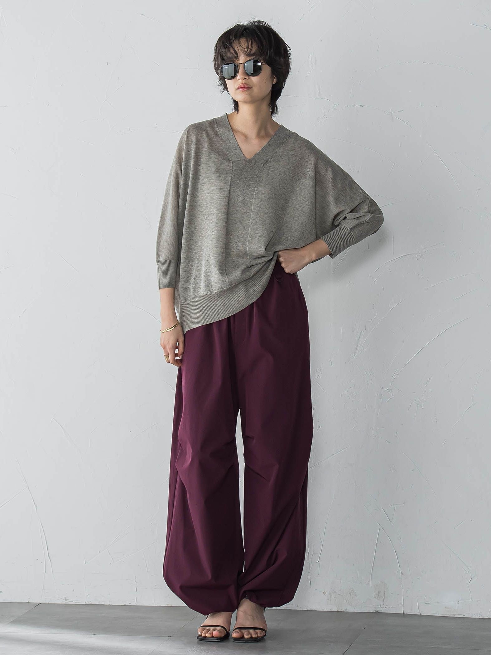 LEVITAシアーVネックドルマンニットプルオーバー≪手洗い可能≫