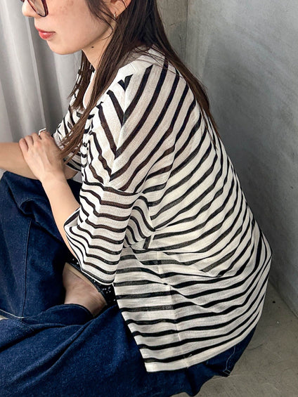 【WEB限定】シアーボーダーニットプルオーバー≪手洗い可能≫