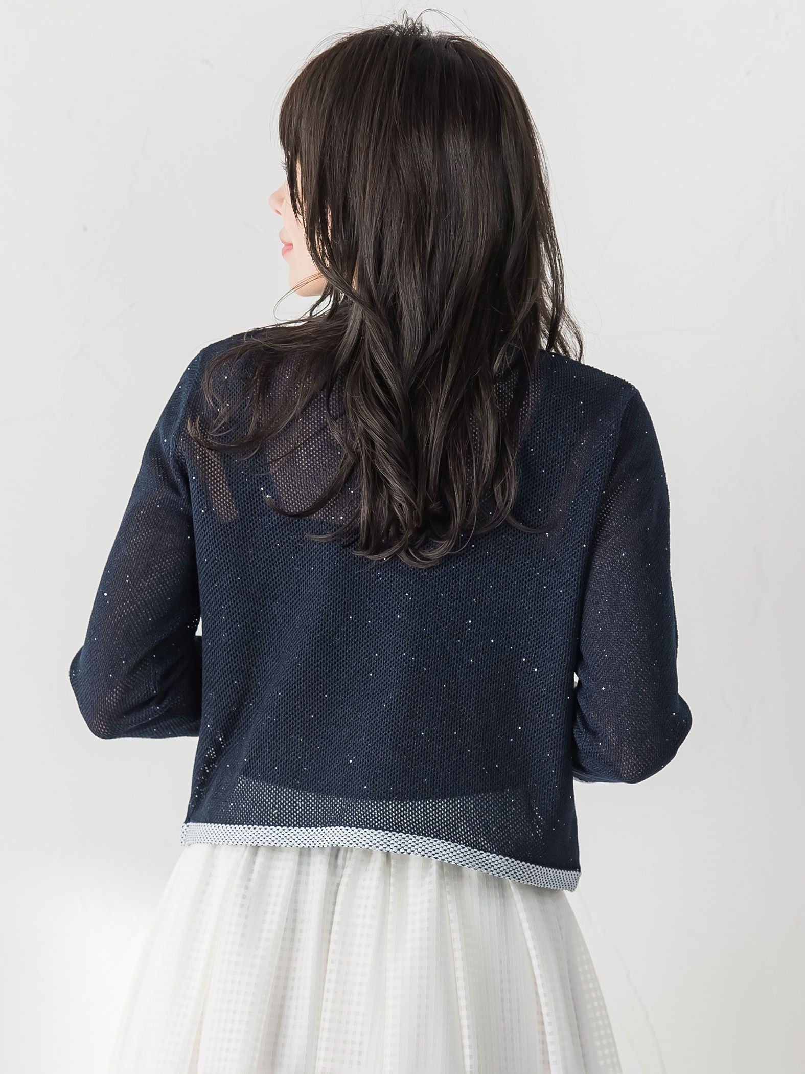 メッシュスパンコールニットカーディガン