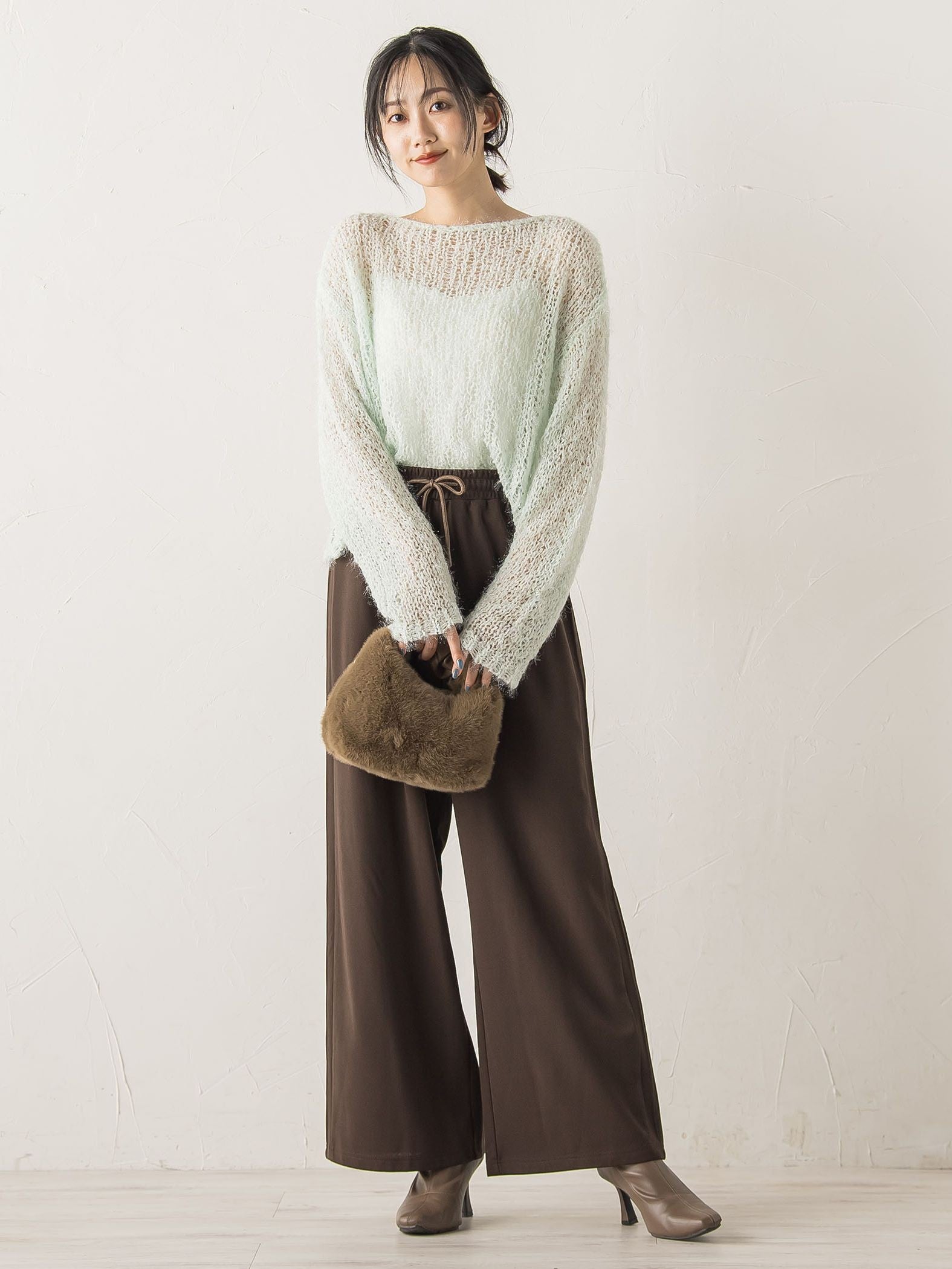 【WEB限定】カットジョーゼット裏起毛パンツ≪手洗い可能≫
