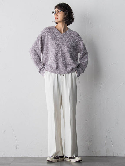 【大きいサイズ】ツヤモールVネックニット