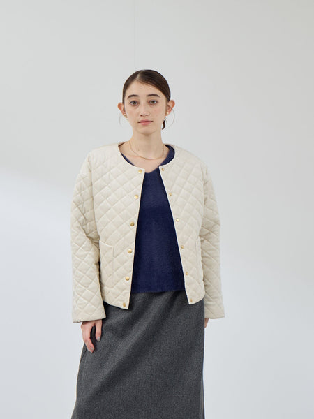 ベロアキルティングノーカラージャケット