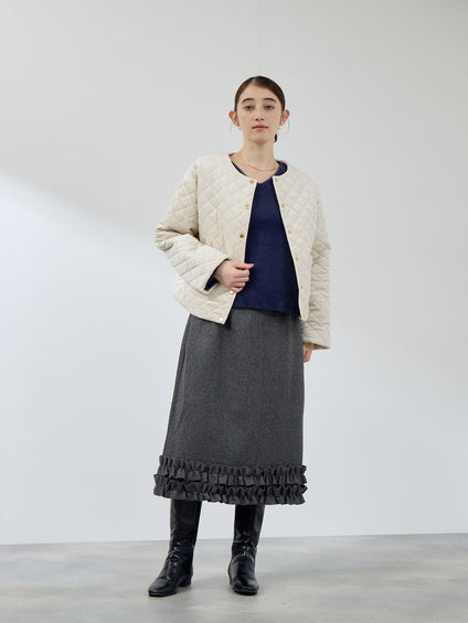 ベロアキルティングノーカラージャケット