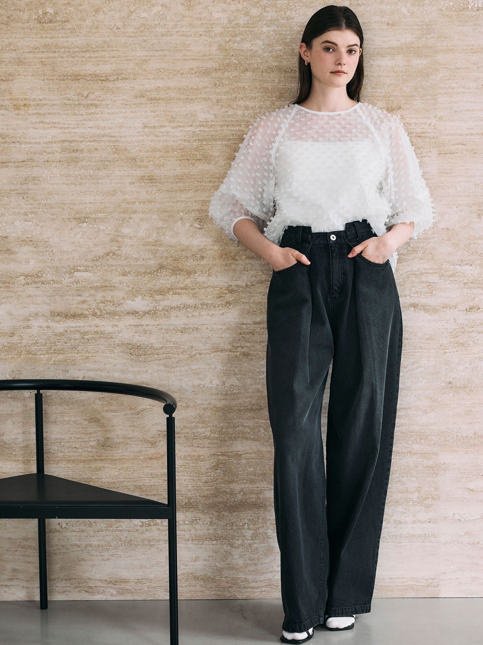 タックデニムパンツ≪洗濯機で洗える≫