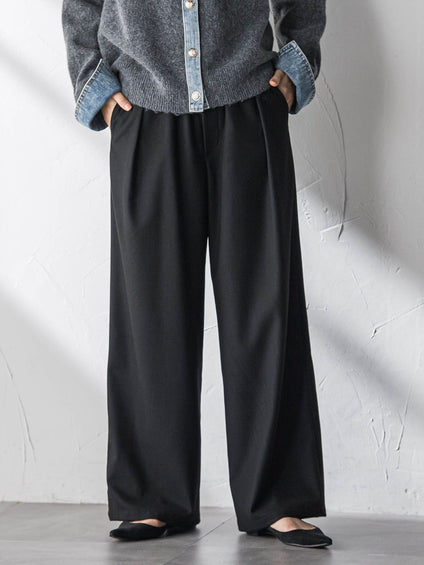 【叶えるSET UP】起毛イージーワイドパンツ≪手洗い可能≫