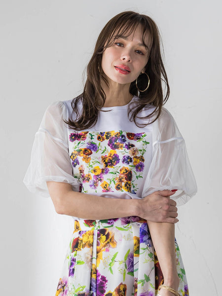 【KEITA KAWASAKI × Viaggio Bluコラボ】袖チュールプリントTシャツ