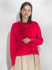 【新色追加】袖ボタンクルーネックニット ≪手洗い可能≫
