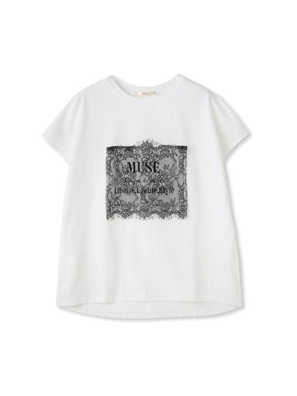 レースたたき付けプリントTシャツ