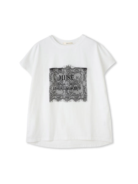 レースたたき付けプリントTシャツ
