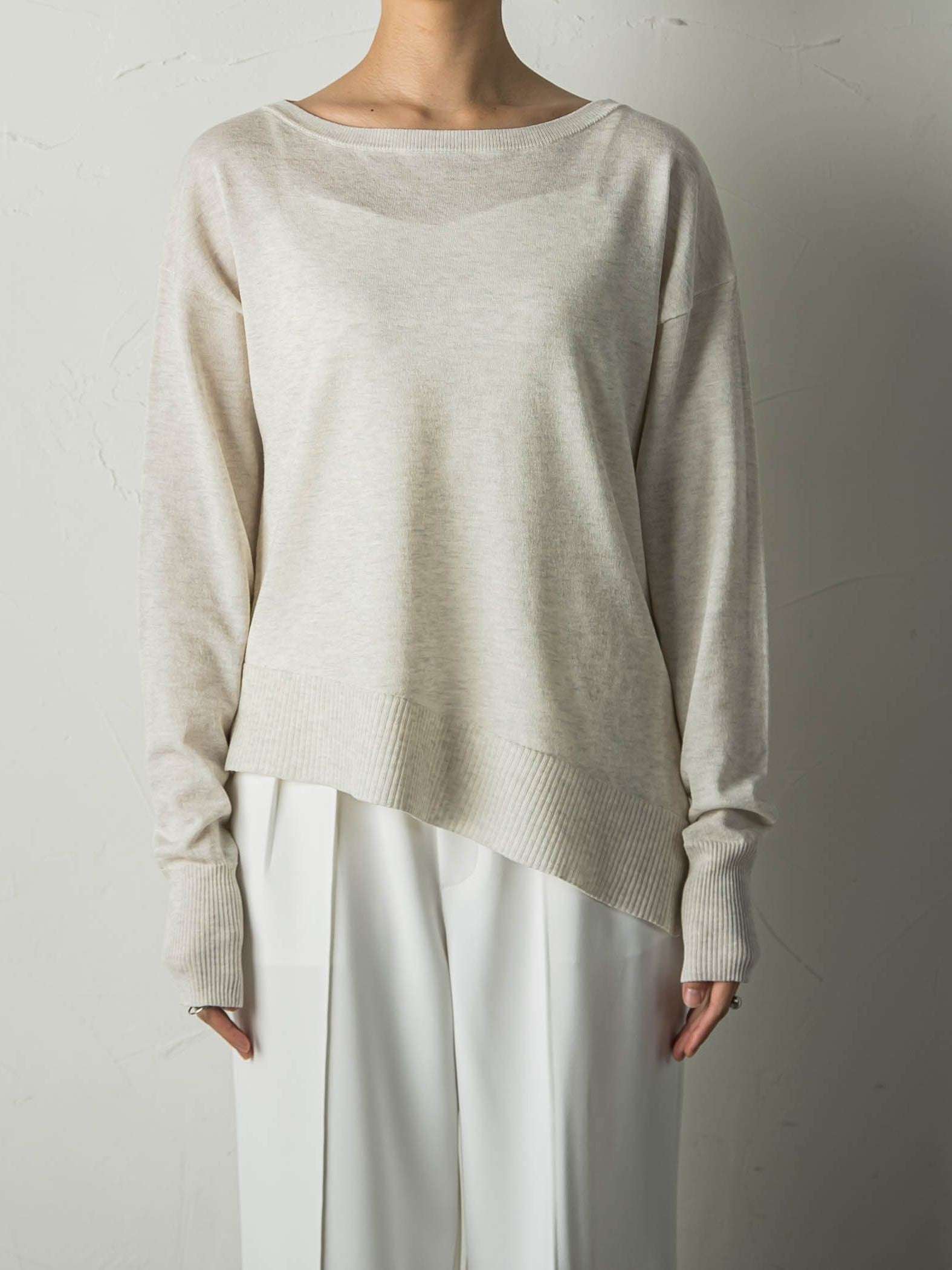 MONSE】WHITE×NAVY Vネック アシンメトリー ボーダー ニット