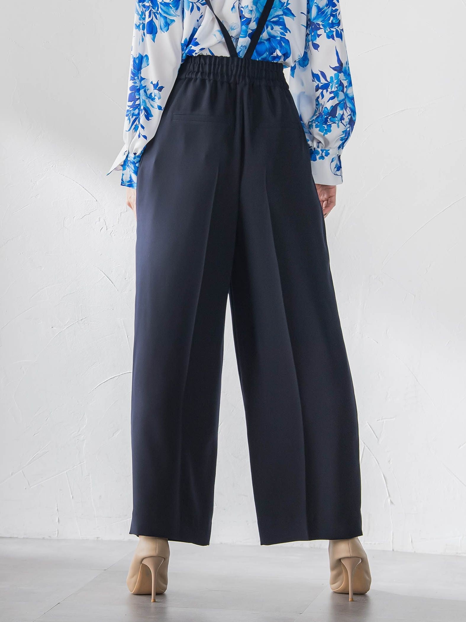 サスペンダー付きダブルサテンパンツ