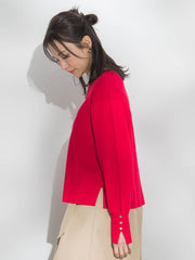 【新色追加】袖ボタンクルーネックニット ≪手洗い可能≫