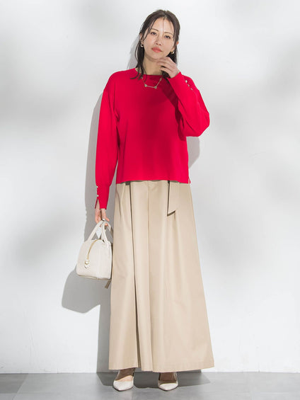 【新色追加】袖ボタンクルーネックニット ≪手洗い可能≫