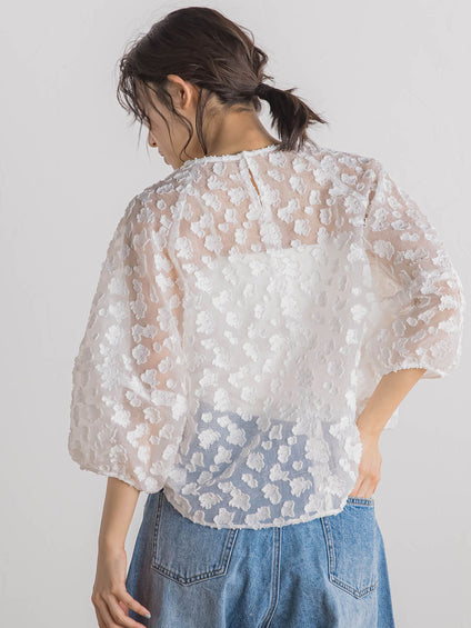 Flower Jacquardブラウス≪洗濯機で洗える≫