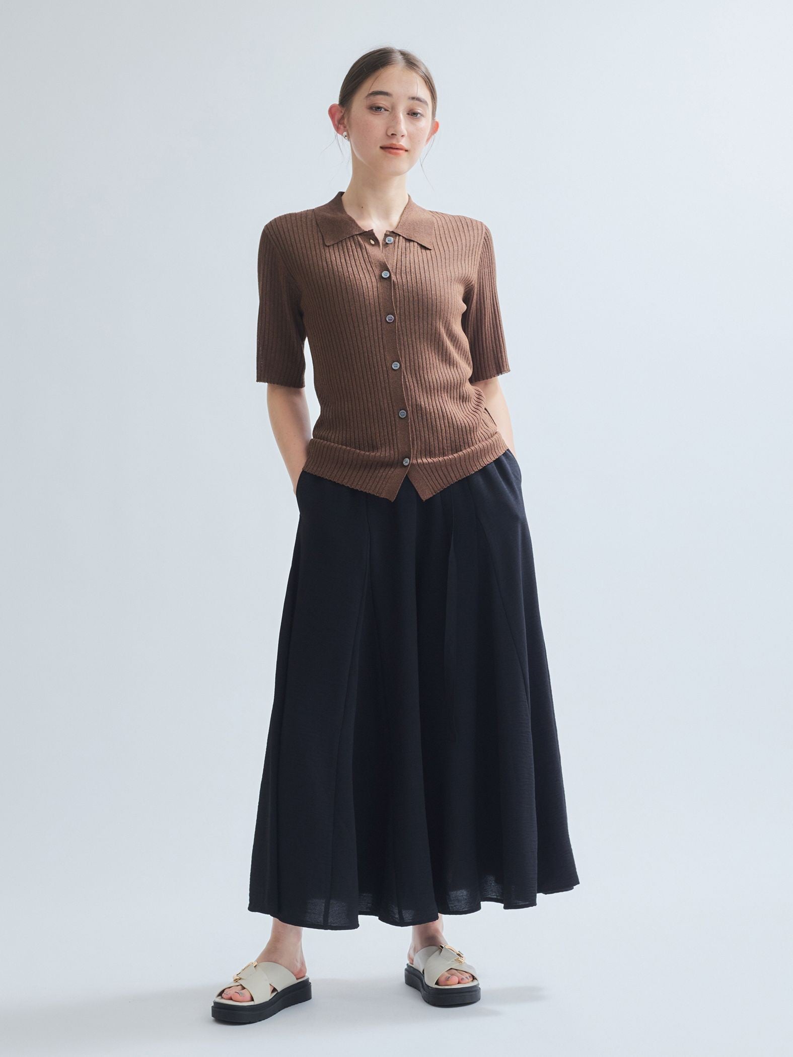 麻ライクベルトワイドパンツ≪手洗い可能≫