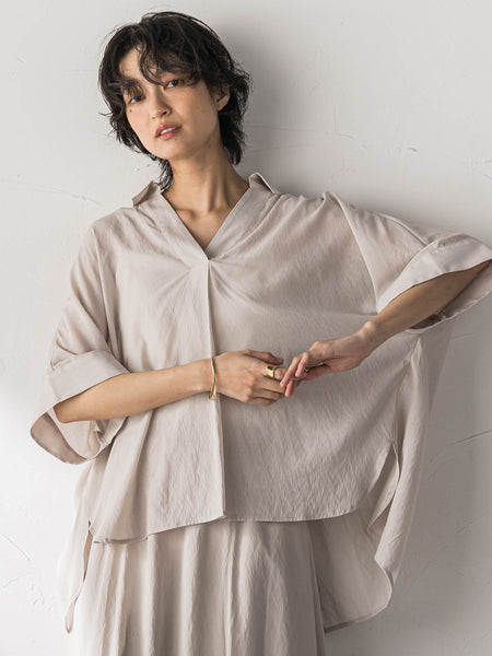 麻調シアーBACKタックスキッパーブラウス