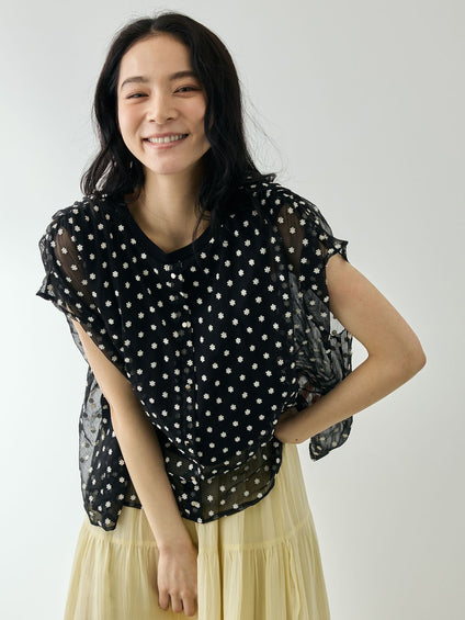 フラワー刺繍前後2WAYブラウス