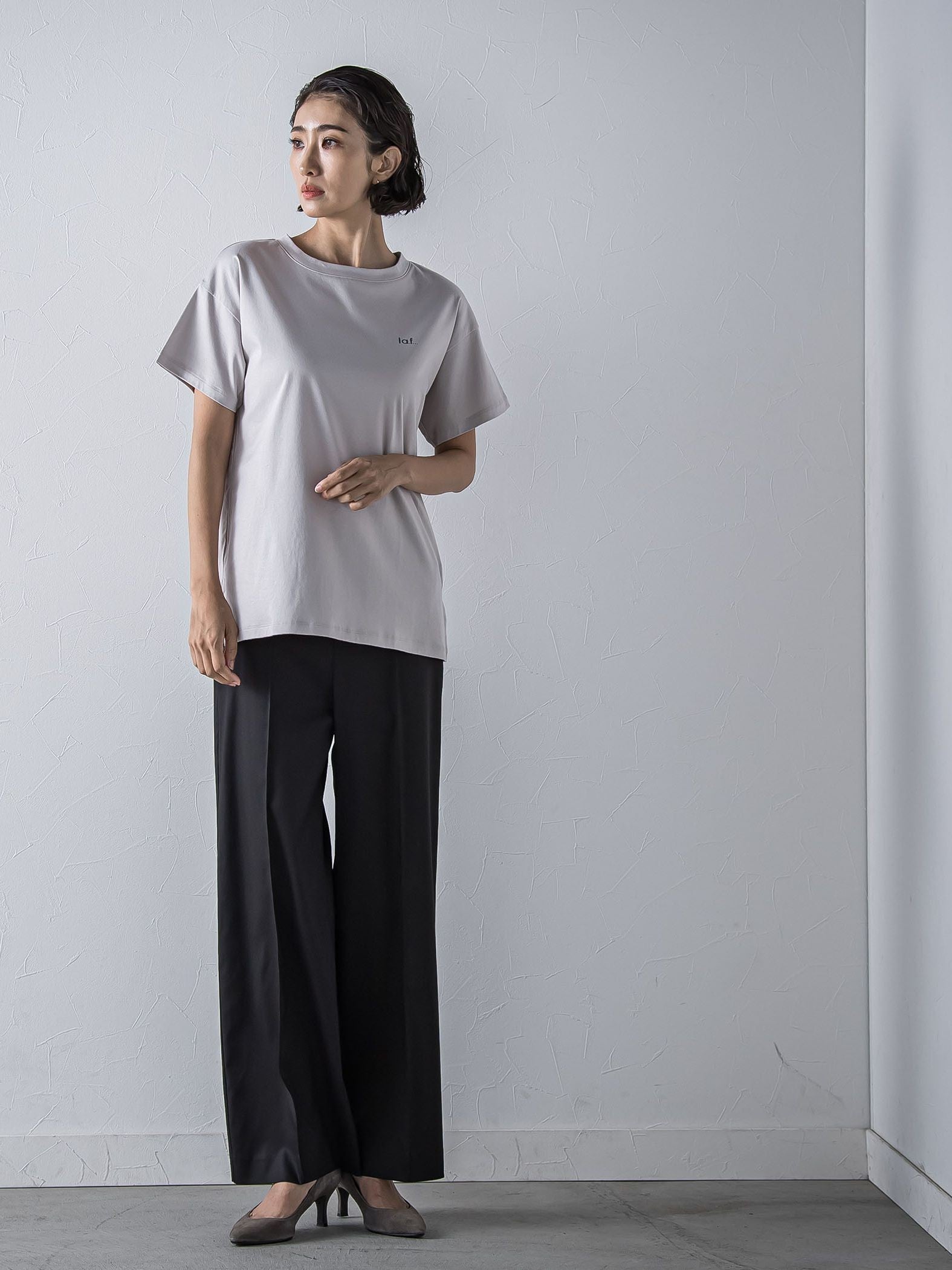 【WEB限定】デニム見えシャンブレーワイドパンツ≪洗濯機で洗える≫