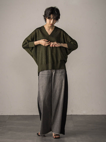 LEVITAシアーVネックドルマンニットプルオーバー≪手洗い可能≫
