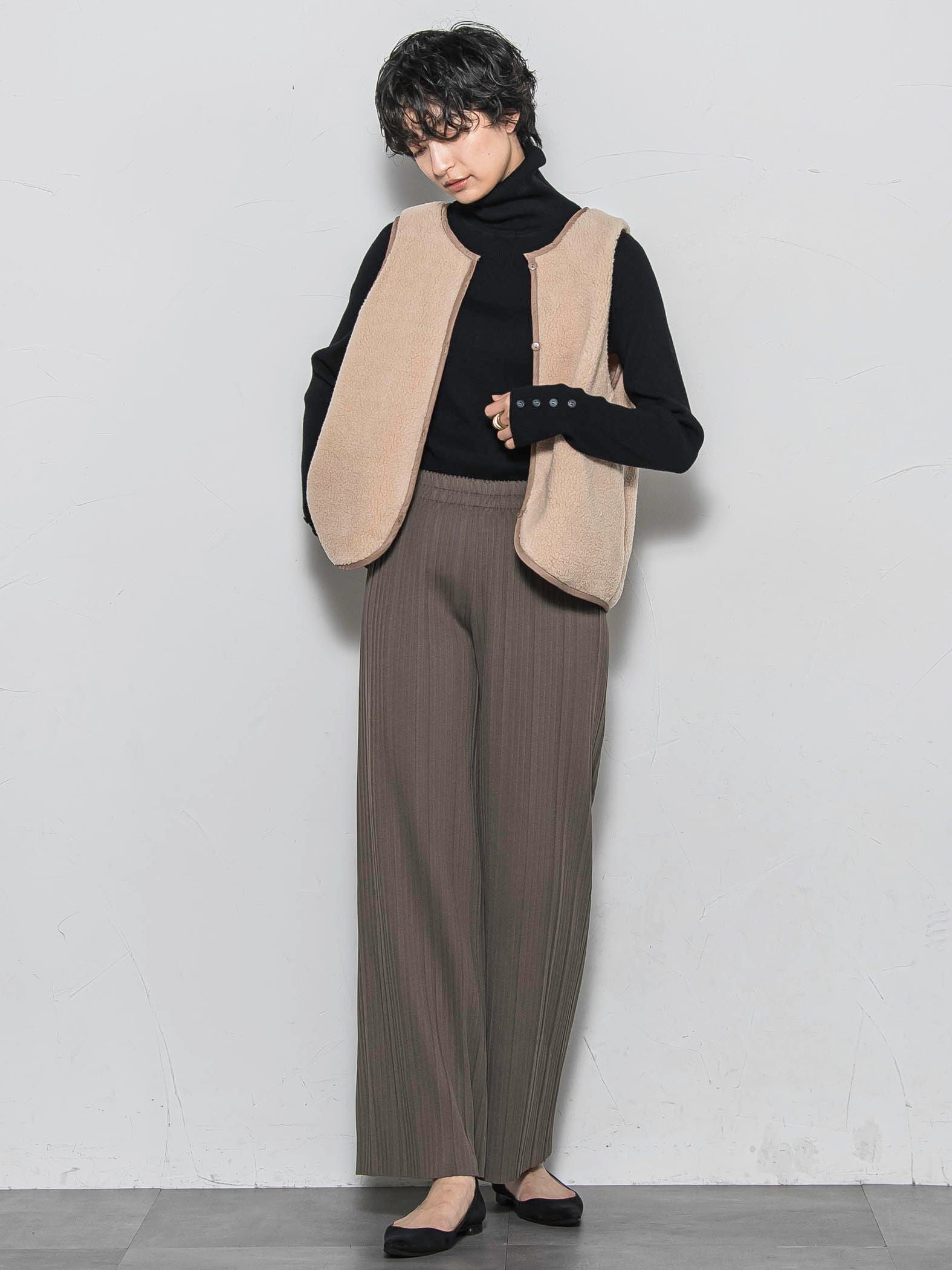 【WEB限定】裏起毛プリーツパンツ≪手洗い可能≫