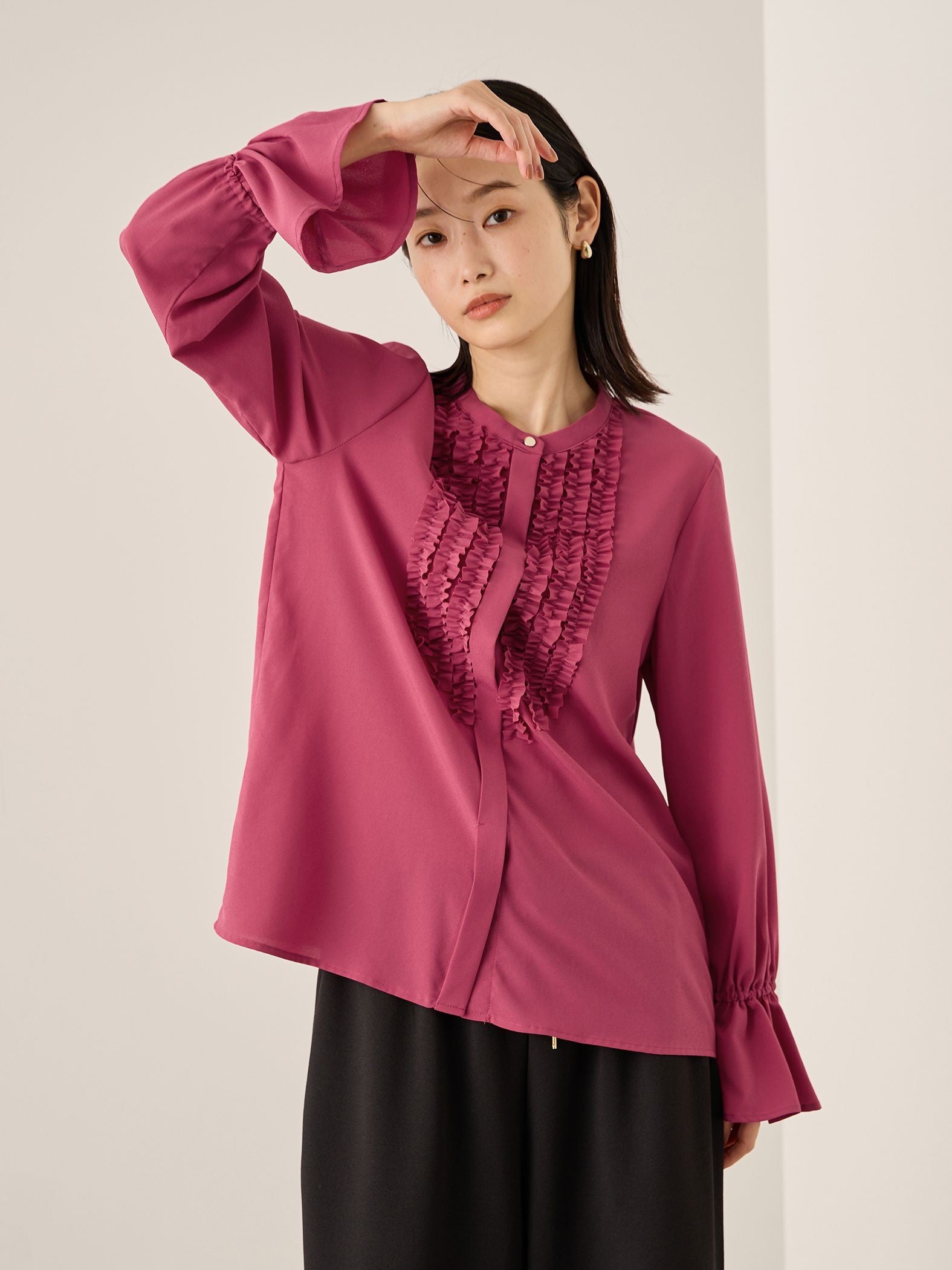 ポライトジョーゼットフリルブラウス≪手洗い可能≫