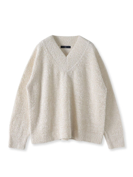 【大きいサイズ】ツヤモールVネックニット