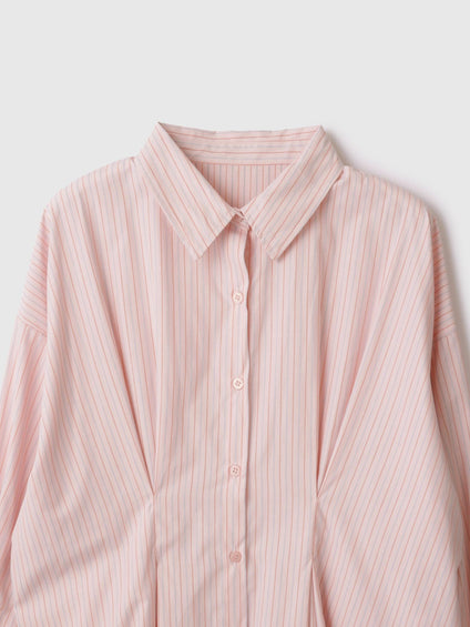 《きちんと映え》ストライプウエストタックシャツ