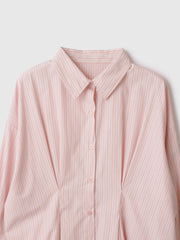 《きちんと映え》ストライプウエストタックシャツ