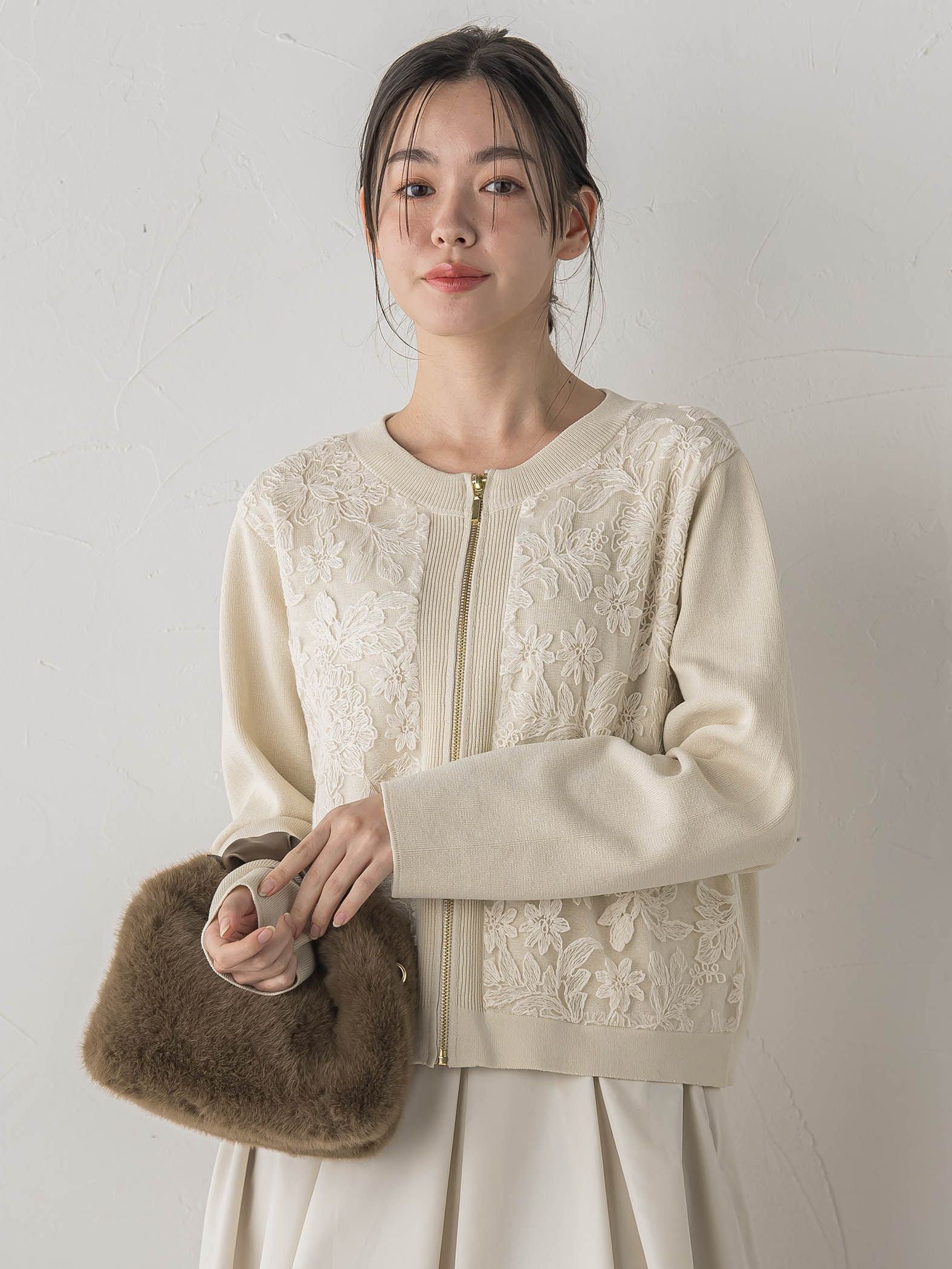 オーガンジー刺繍ミラノリブブルゾン≪手洗い可能≫