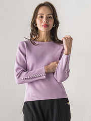 袖フリルパールリブニット