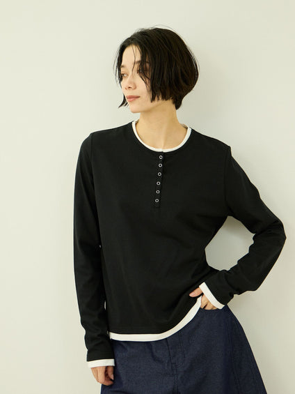 ヘンリーネックレイヤードTシャツ