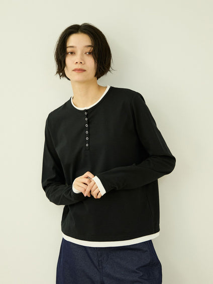 ヘンリーネックレイヤードTシャツ