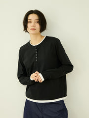 ヘンリーネックレイヤードTシャツ