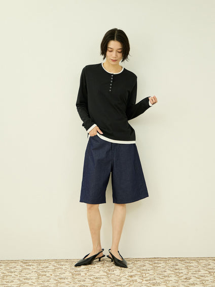 ヘンリーネックレイヤードTシャツ