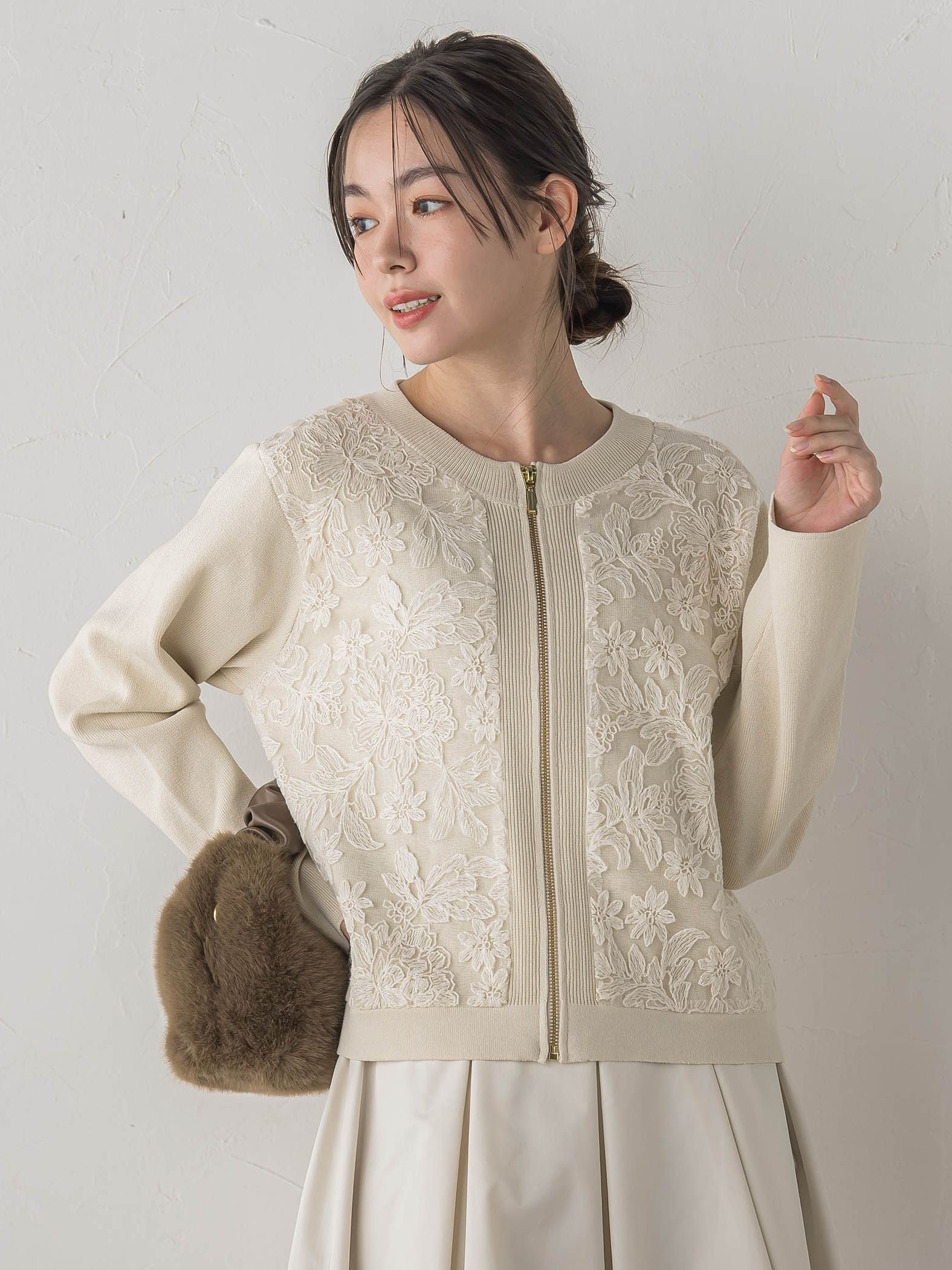 オーガンジー刺繍ミラノリブブルゾン≪手洗い可能≫