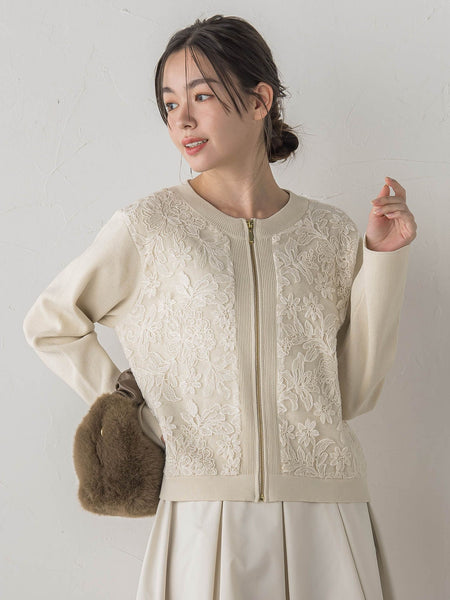 オーガンジー刺繍ミラノリブブルゾン≪手洗い可能≫