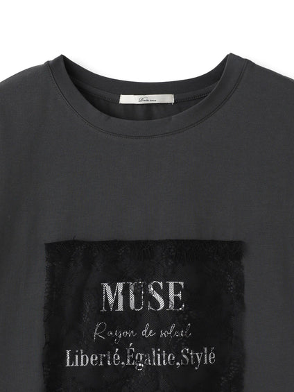 レースたたき付けプリントTシャツ